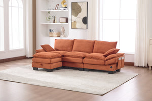 English Elm Sectional Cloud Sofa Modular Deep Seat Corduroy Upholstered Living Room Couch with Storage Orange W395S00132