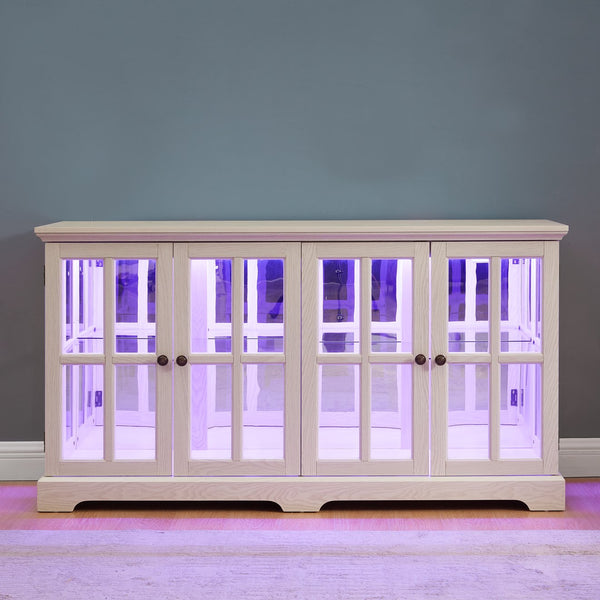 English Elm Led Curio Display Cabinet With Bluetooth Lighting - Antique White Showcase For Collectibles & Décor W1758P387894