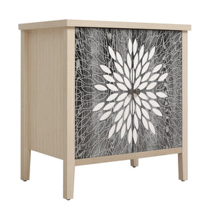 English Elm 2-Door Carved Storage Cabinet with Floral Handle, Adjustable Shelf, Anti-Tip Safety, Slim Design Black,Natural W688P232768