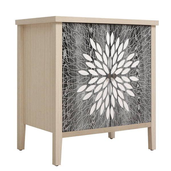 English Elm 2-Door Carved Storage Cabinet with Floral Handle, Adjustable Shelf, Anti-Tip Safety, Slim Design Black,Natural W688P232768