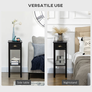 English Elm HOMCOM Slim 29.5" 2-Tier Side Table with Drawer & Elevated Shelf, MDF End Table for Living Room W2225P173882