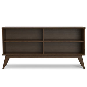 English Elm Draper Mid Century Low Bookcase with Solid Wood Craftsmanship, Tapered Legs & Four Open Shelves for Stylish Storage and Display Walnut Brown B136P238599