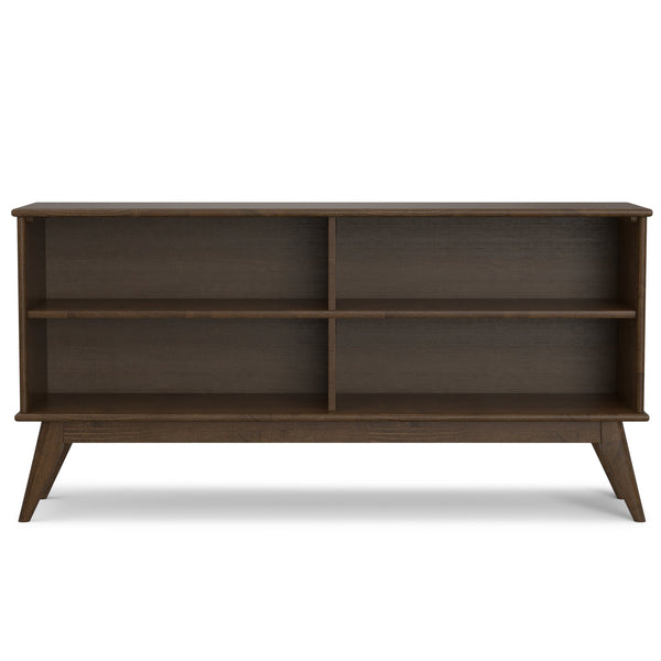 English Elm Draper Mid Century Low Bookcase with Solid Wood Craftsmanship, Tapered Legs & Four Open Shelves for Stylish Storage and Display Walnut Brown B136P238599