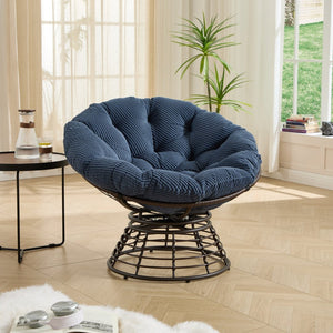English Elm Comfortable Swivel Papasan Chair Pe Rattan Bowl Seat with Plush Corduroy Cushion W640P443554