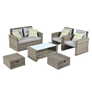 English Elm Patio 6-Piece Pe Wicker Furniture Set With Glass Coffee Table - Stylish Outdoor Seating For Any Space W1703S00020-GIGA