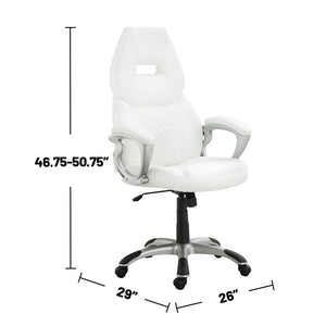 English Elm Upholstered White Leatherette Office Chair with Headrest, Contoured Back & Adjustable Height on Casters B016P381003