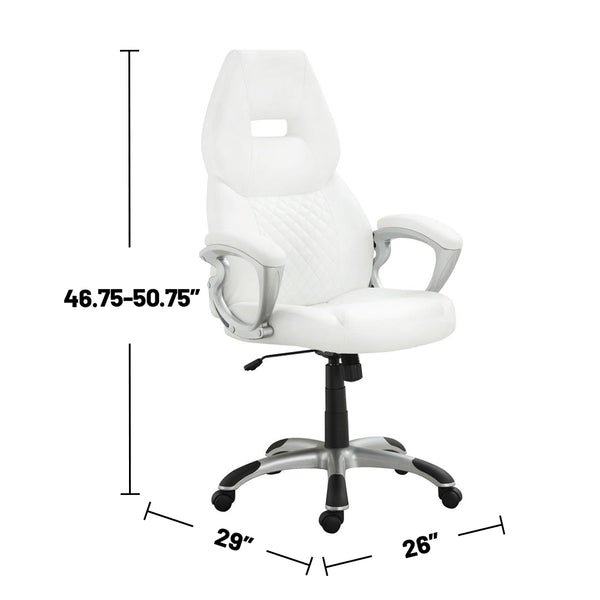 English Elm Upholstered White Leatherette Office Chair with Headrest, Contoured Back & Adjustable Height on Casters B016P381003