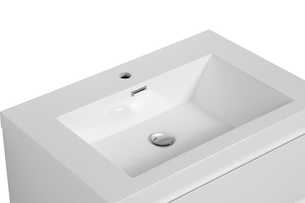 English Elm 30" Glossy White Resin Drop-in Bathroom Sink with Deep Basin and Single Faucet Hole W1920P263809