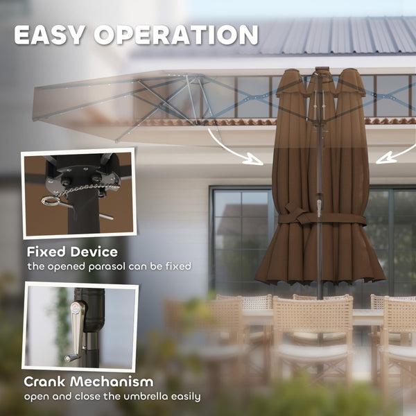 English Elm Outsunny 15ft Rectangle Patio Umbrella Upf30 Plus Dual Vents Crank Outdoor Shade W2225P485534
