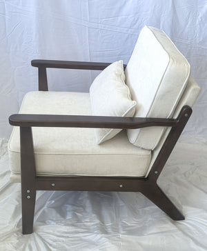 English Elm Mid-Century Modern Accent Chair In Beige - Vintage Luxury Design For Living Room & Bedroom Relaxation W1893P396359