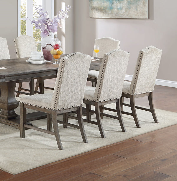 English Elm Traditional High-Back Dining Chairs with Bronze Nailhead Trim, Upholstered Comfort and Solid Wood Legs Beige 22 L x 24 W x 43 H B011P203555