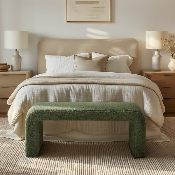 JLA Home INK+IVY - Boucle Plush Waterfall Bench with Rounded Corners, Bouclé Upholstery, Cushioned Seat, Fully Assembled II105-0595