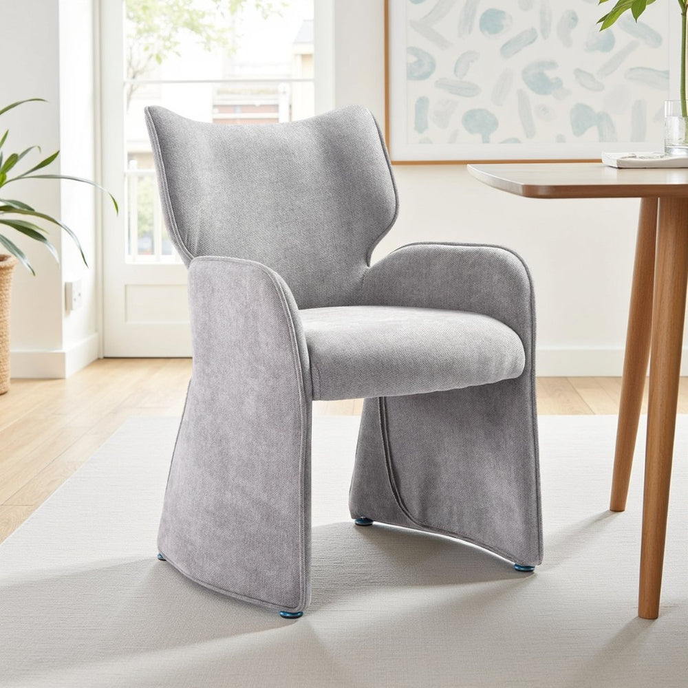 English Elm Alicia Sculptural Wraparound Upholstered Dining Chair with Curved Sled Base for Modern Rooms Gray B2736P464806