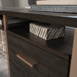 English Elm L-Shaped Desk In Sleek Black Finish - Spacious Corner Workspace With Durable Design & Storage Solutions B356P367899