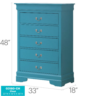 English Elm Louis Elegant Curved-Molding Chest with Carved Base, Dovetail Drawers for Smooth, Space-Saving Storage Teal 21 L x 36 W x 52 H B078118387