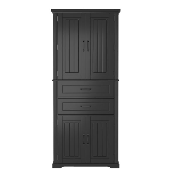 English Elm [video] Floor to Ceiling Matte Storage Cabinet with Drawers Shelves and Adjustable Interior Black N759P407762B