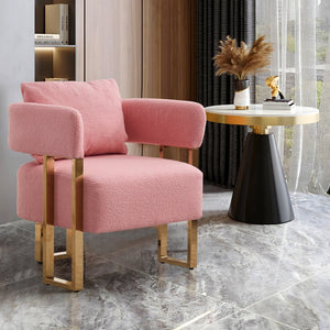English Elm Ts Teddy Fleece Accent Chair Set Two Plush Seats Gold Square Legs Glam Decor Pink W2311P190459