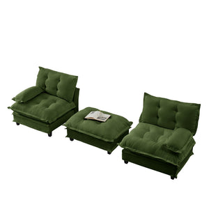 English Elm 77" L-shaped Chenille Cloud Sectional Sofa with Ottoman Deep Cushioned Modular Couch Green W714S01719