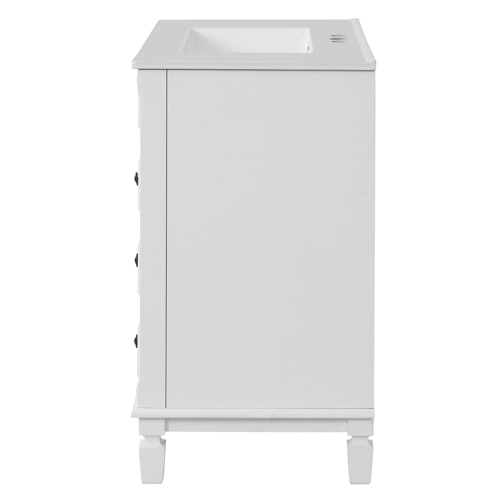 English Elm 30" French-Inspired Bathroom Vanity With Ceramic Sink, 2 Soft-Close Drawers & Adjustable Shelf Storage N710P323323K