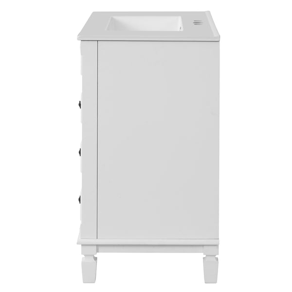 English Elm 30" French-Inspired Bathroom Vanity With Ceramic Sink, 2 Soft-Close Drawers & Adjustable Shelf Storage N710P323323K