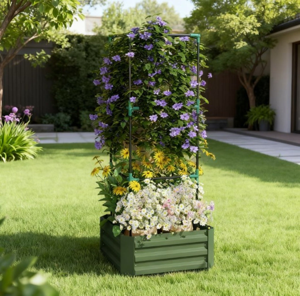 English Elm Garden Galvanized Steel Raised Planter with Integrated Trellis for Climbing Vegetables T3971P422762