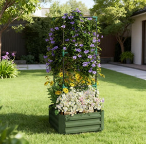 English Elm Garden Galvanized Steel Raised Planter with Integrated Trellis for Climbing Vegetables T3971P422762