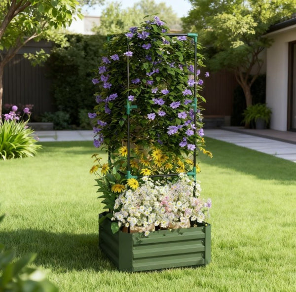English Elm Garden Galvanized Steel Raised Planter with Integrated Trellis for Climbing Vegetables T3971P422762