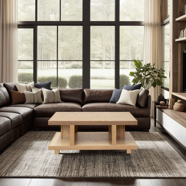 English Elm Laurel Canyon 49in Coffee Table — Solid Oak Craftsmanship, Spacious Top & Open Shelving, Preassembled Natural B108P292270