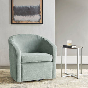 JLA Home Martha Stewart - Swivel Perry Street Velvet Tub Chair in Soft Grey — Low-Back Modern 360° Rotation, Luxe Foam Comfort MT103-0049