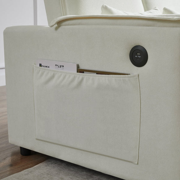 English Elm Modern Fabric Convertible Loveseat Sleeper Sofa Bed with Adjustable 3-Level Backrest, Twin Pull-Out for Small Spaces Ivory W1123P283641