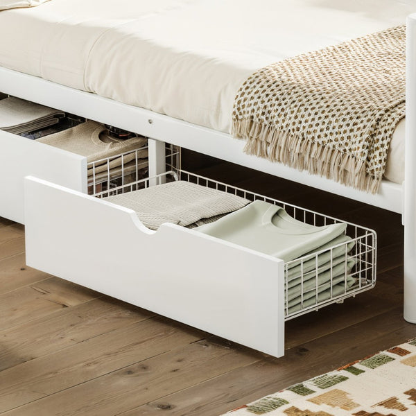 English Elm Full Size Metal Platform Storage Bed Low Profile Steel Frame with Built-in Drawers Light White W5305P471351