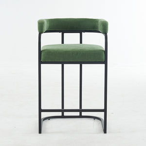 English Elm Modern Chenille Counter Stools Set of 2 — Upholstered Ergonomic Bar Chairs with Metal Frame & Armrests for Kitchen Island Green W1901P264277