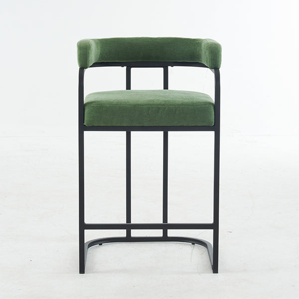 English Elm Modern Chenille Counter Stools Set of 2 — Upholstered Ergonomic Bar Chairs with Metal Frame & Armrests for Kitchen Island Green W1901P264277