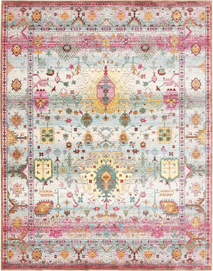 Unique Loom Austin Carmen Machine Made Border Rug Light Green, Beige/Burgundy/Gold/Green/Yellow/Salmon/Peach/Pink 9' 0" x 12' 2"