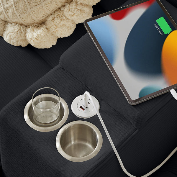 English Elm 120" Modular Corduroy Sectional Sofa Bed with Storage, U-Shaped 4-Seater, Cup Holders & Console Black W1359S00013