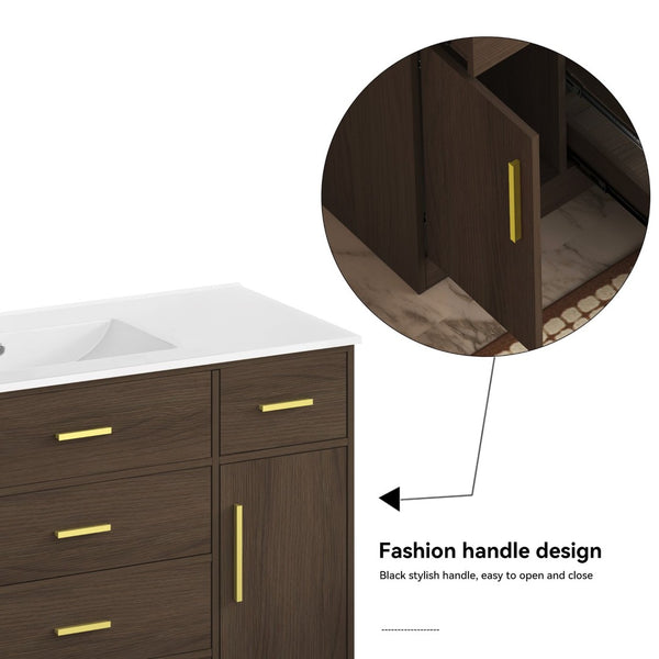 English Elm 48"dark Brown Vanity with 6 Drawers and Soft Close Doors for a Spa Bathroom Dark Brown W3133S00025