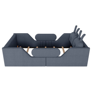 English Elm Twin Kids Platform Bed Teddy Fabric Upholstered with Bunny Cushions and Safety Rails Gray W2593P395809