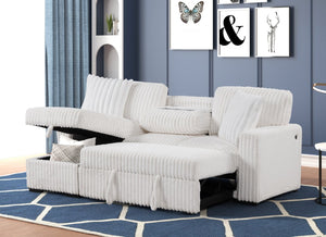 English Elm Plush Sectional Sofa With Pull-Out Sleeper In Cream Velvet - Stylish, Functional & Reversible Design! B009S01780-GIGA