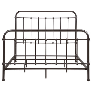 English Elm Olaleye Dark Bronze Queen Metal Spindle Panel Bed with Vintage Charm, Slatted Airflow & Six-Leg Stability B062P331061