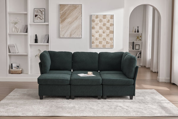 English Elm UNITED Modular 6-Seat Sectional Sofa with Removable Ottoman, Storage Compartments, Convertible Comfort Emerald W1568S00244