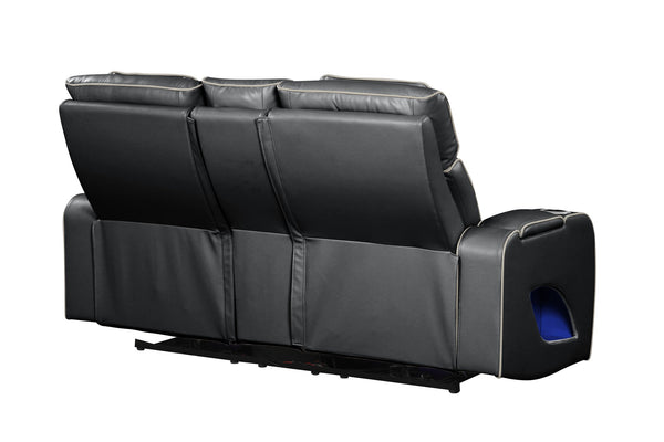 English Elm Fortuner 2PC Living Room Set with Power Recline, LED Lighting, Massage, Bluetooth Speakers, USB Charging Black B009S01499