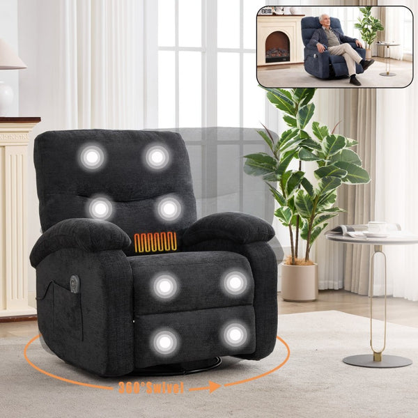 English Elm Hot Massage Rocking Swivel Lounge Chair with Heat Lumbar Support and Cup Holder W5029P388741