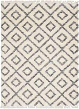 Unique Loom Hygge Shag Diamond Machine Made Geometric Rug Ivory, Gray 9' 0" x 12' 2"
