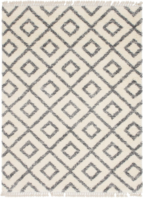 Unique Loom Hygge Shag Diamond Machine Made Geometric Rug Ivory, Gray 9' 0" x 12' 2"