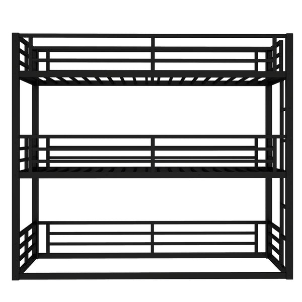 English Elm Twin Xl Triple Bunk Bed - Heavy-Duty Metal Frame With Guardrails & Noise-Reduced Design In Black W1580S00143-GIGA