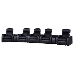 English Elm Franky Black 7-Piece Seater Home Theater Set - Top-Grain Leather Recliners, Cup Holders, Storage B062S01155