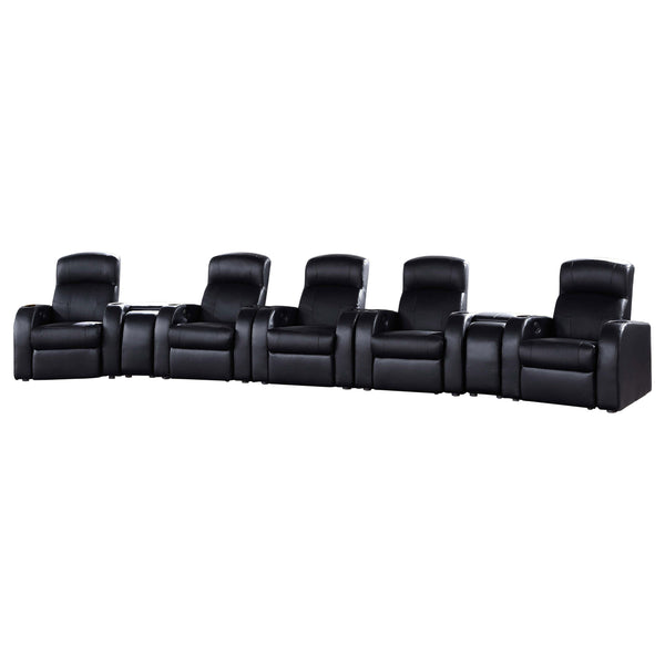 English Elm Franky Black 7-Piece Seater Home Theater Set - Top-Grain Leather Recliners, Cup Holders, Storage B062S01155