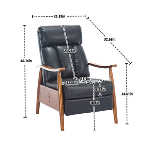 English Elm COOLMORE Mid-Century Recliner Armchair with Footrest, Plush Foam Cushion, Solid Wood Frame Comfort Black PU W1539P210125