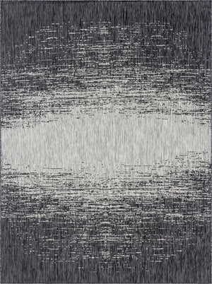Unique Loom Outdoor Modern Ombre Machine Made Abstract Rug Charcoal Gray, Ivory/Gray 9' 0" x 12' 0"