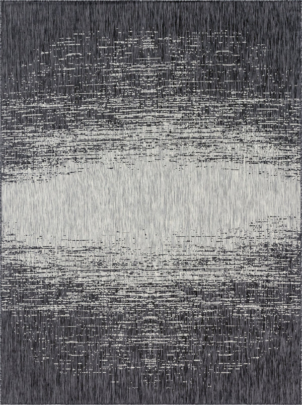 Unique Loom Outdoor Modern Ombre Machine Made Abstract Rug Charcoal Gray, Ivory/Gray 9' 0" x 12' 0"
